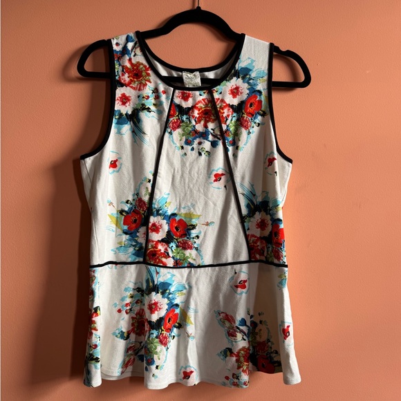 Anthropologie White Floral Peplum Top Size L EUC - Picture 1 of 6